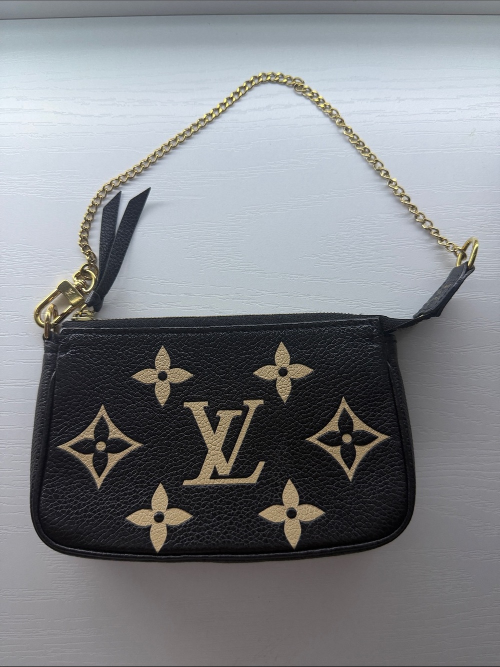Louis Vuitton Black and Gold Mini Pochette Bag with Chain